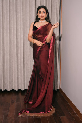 Femane Solid/Plain Bollywood Silk Blend Saree(Maroon)