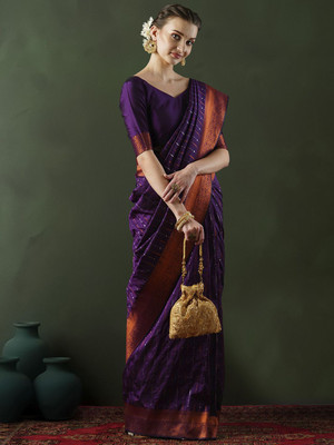 Sangria Woven Banarasi Silk Blend Saree(Purple)