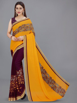Moda Rapido Printed Daily Wear Georgette Saree(Maroon, Yellow)