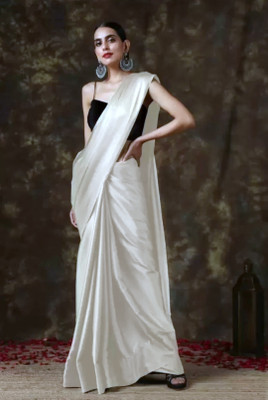 Arpita Fashion Solid/Plain Bollywood Satin Saree(White)