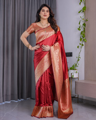 KB DESIGNER Woven Banarasi Pure Silk Saree(Red)