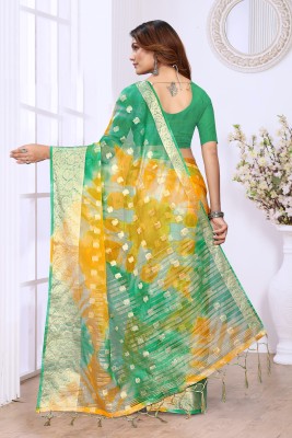 KOTHARI SKT Woven Bandhani Organza Saree(Green)