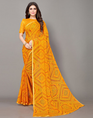 SIRIL Printed Bandhani Chiffon Saree(Yellow)