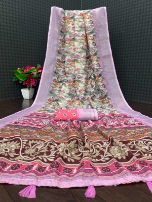 Miss mellow Digital Print Daily Wear Cotton Linen Saree(Magenta)