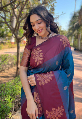 PHEASANT Woven Kanjivaram Pure Silk, Jacquard Saree(Light Blue)
