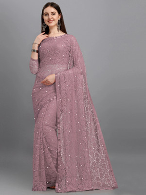 LOROFY Self Design Bollywood Net Saree(Pink)