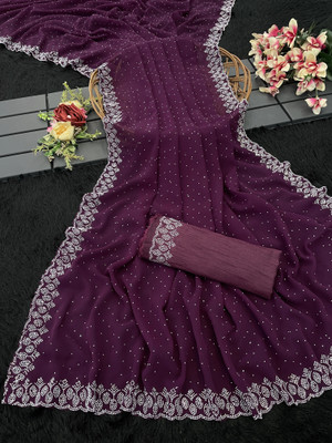 VEERAIVA Printed Bollywood Georgette Saree(Magenta)