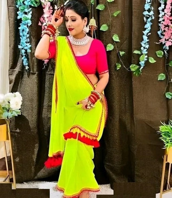 OKTAT Solid/Plain Bollywood Georgette Saree(Green)
