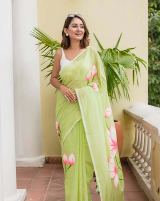 Clothing Hub Printed Bollywood Linen Saree(Green)