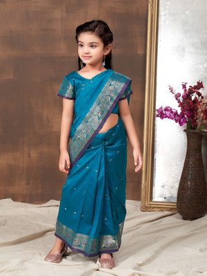 Aarika Solid/Plain Bollywood Pure Silk Saree(Dark Blue)