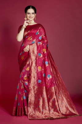 Navanari Woven Bollywood Organza Saree(Pink)