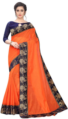 Rangleelacreation Self Design Bollywood Cotton Blend Saree(Orange)