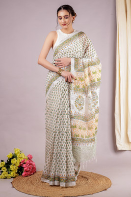 RP CREATION Printed Daily Wear Cotton Linen Saree(Multicolor)