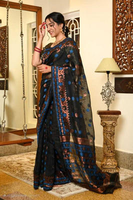 Mondal Saree Centre Printed Bollywood Cotton Silk Saree(Black)