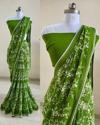 BORANA Floral Print Bollywood Georgette Saree(Green)