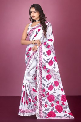 Leelavati Printed Daily Wear Georgette Saree(White, Pink)