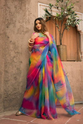 Adiyogi Enterprise Digital Print Bollywood Organza Saree(Multicolor)