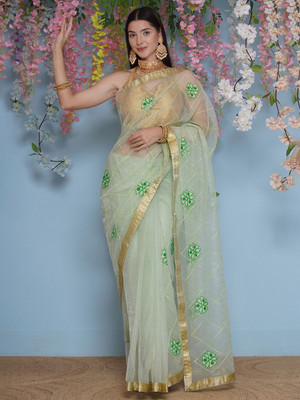 LABELKASHI Self Design Bollywood Net Saree(Green)