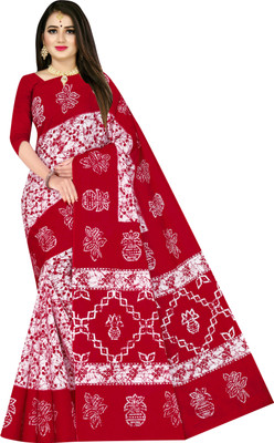 SARITA SAREES Printed Daily Wear Pure Cotton Saree(Red, White)