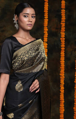 Khodal Zari Work Woven, Self Design Kanjivaram Pure Silk Saree(Black)