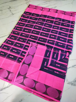 J KunduHouse Self Design Tant Pure Cotton Saree(Blue)