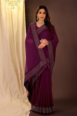 VKARAN Embroidered Bollywood Georgette Saree(Magenta)