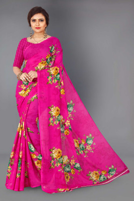 AMBUJAINTERNATIONAL Printed Bollywood Georgette Saree(Pink)