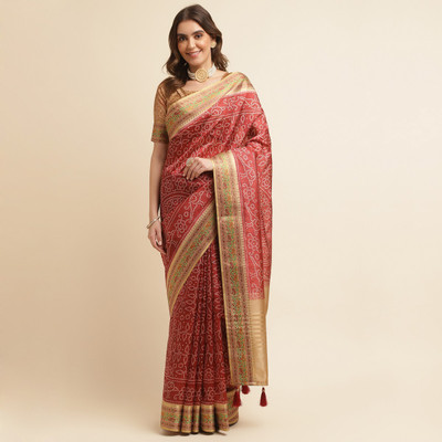 Divastri Printed Bandhani Silk Blend Saree(Maroon)