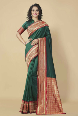 samruddhi Solid/Plain Assam Silk Pure Silk Saree(Green)