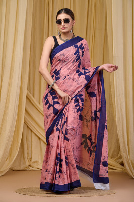 Shiv Shakti Emorium Printed Daily Wear Pure Cotton Saree(Pink)