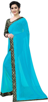 Queen worth Solid/Plain Bollywood Georgette Saree(Light Blue)