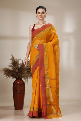 DENLINFABRICS Woven Tant Cotton Blend Saree(Mustard)