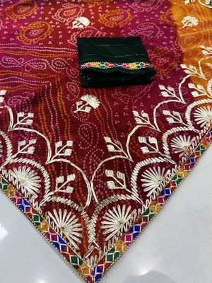 ASHA Geometric Print Bandhani Georgette Saree(Multicolor)