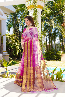 Aarunika MT Solid/Plain Bollywood Organza Saree(Magenta)