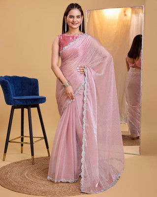 Apnisha Solid/Plain Bollywood Net Saree(Pink)