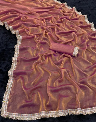 Amavii Embellished, Embroidered, Solid/Plain Bollywood Chiffon, Pure Silk Saree(Magenta)
