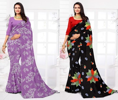 STYLEVEDA Paisley Daily Wear Georgette Saree(Pack of 2, Black, Purple)