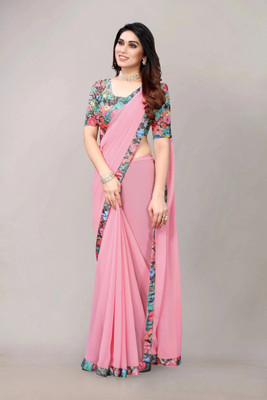 NESHVI ENTERPRISE Solid/Plain Bollywood Georgette Saree(Pink)