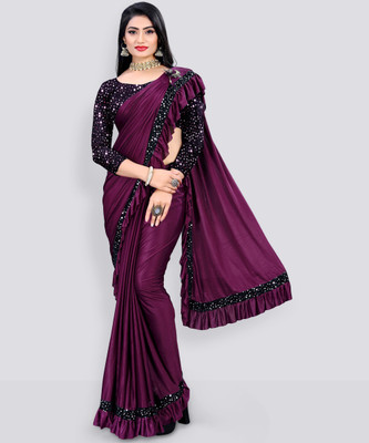 MIJAASHREE Embellished Bollywood Lycra Blend Saree(Purple)