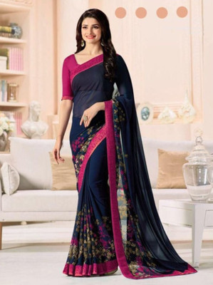 Hensi sarees shop Dyed, Ombre, Solid/Plain, Striped, Woven, Embellished Bandhani Georgette, Art Silk Saree(Blue)