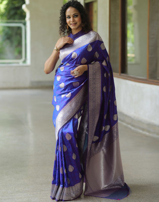 Samah Embellished, Woven, Self Design Banarasi Jacquard, Silk Blend Saree(Blue)