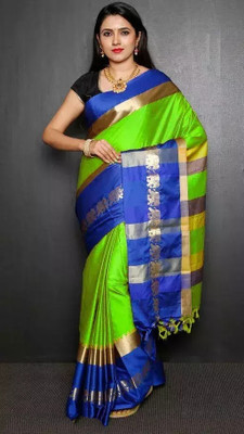 Mortal Textile Printed Handloom Cotton Silk Saree(Yellow)