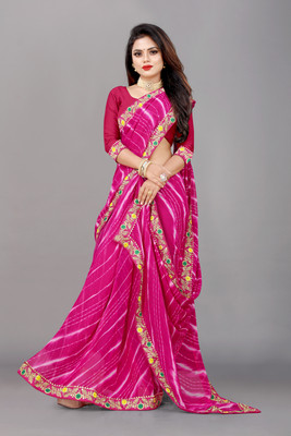 LAKHADATARI PRINTS Printed Leheria Georgette Saree(Pink)
