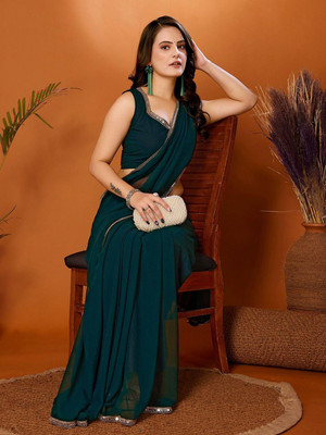 EMBAN Solid/Plain Banarasi Georgette Saree(Green)