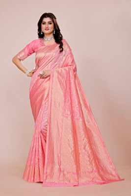 DHAYNAAND REEWA FASHION Floral Print, Woven Kanjivaram Organza Saree(Multicolor)