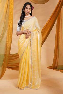 Desidolls enterprise Solid/Plain Bollywood Chiffon Saree(Yellow)