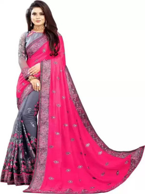 M YOGESH ENTERPRISE Embroidered Bollywood Net Saree(Pink)
