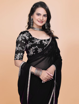 SOMVATI Embellished Bollywood Chiffon Saree(Black)