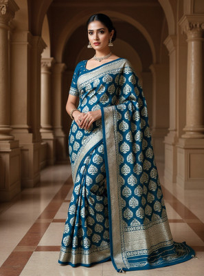 Rishi textile house Woven, Self Design Banarasi Art Silk Saree(Dark Blue)