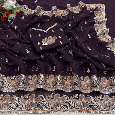 Mikhushop Embellished Bollywood Organza Saree(Purple)